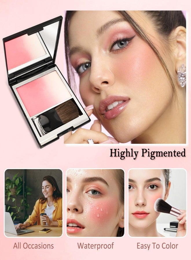 LYSdefeu Blush Powder for Cheeks,Gradual Shimmer Pink Blusher Palette with Brush,Lightweight Buildable Color Blush Hightlighter Powder,Longlasting Waterproof Facial Makeup,Christmas Gift for Women Girl-05# - Image 4